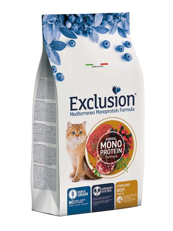 Exclusion Mediterraneo Monoprotein Noble Grain Crocchette Manzo Gatti Sterilizzati Sacco 300g