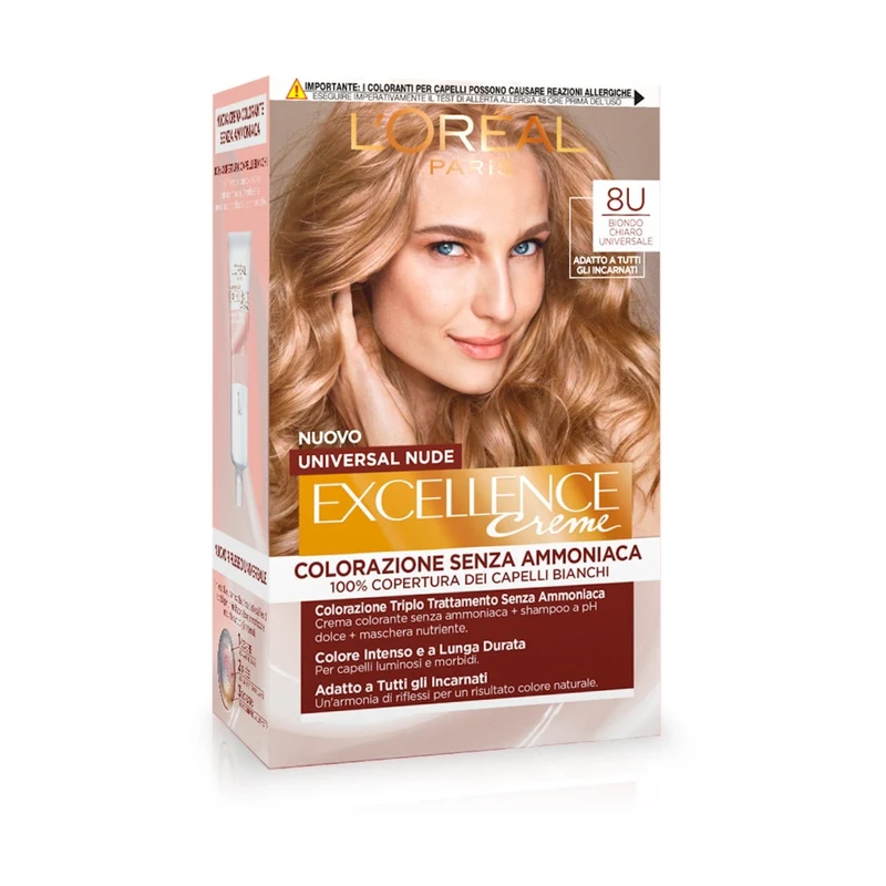 L'Oréal Paris Kit Excellence Universal Nude Colorazione Permanente 8U Biondo Chiaro Universale