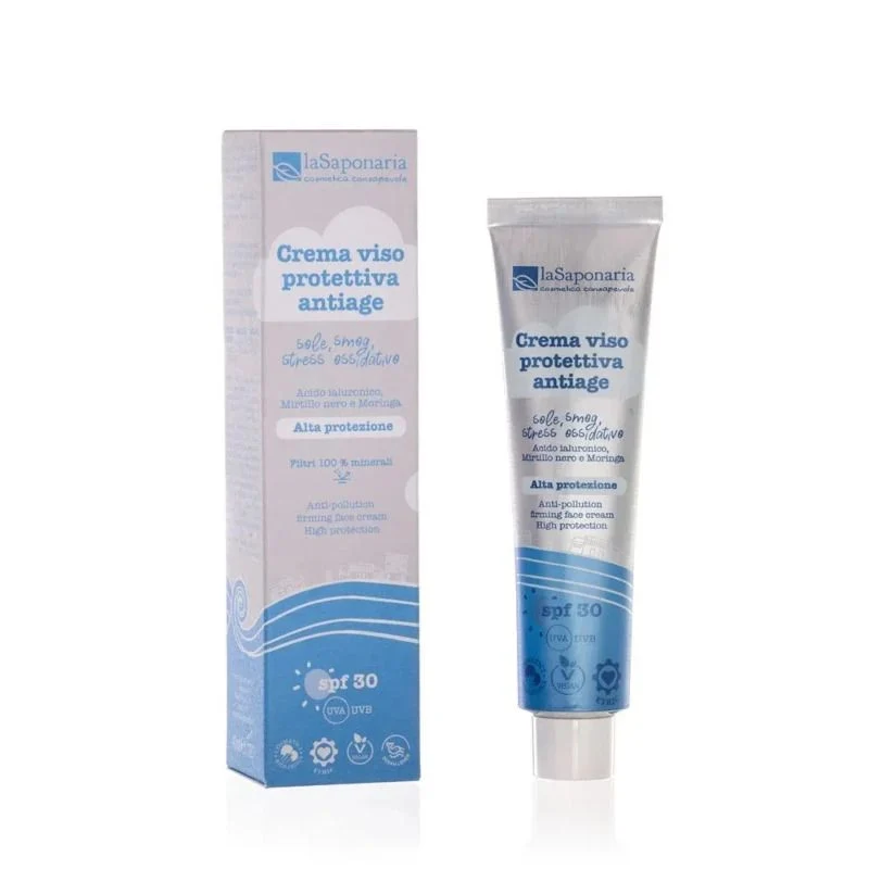 La Saponaria Crema Viso Protettiva Anti Age SPF30 Con Acido Ialuronico 40ml