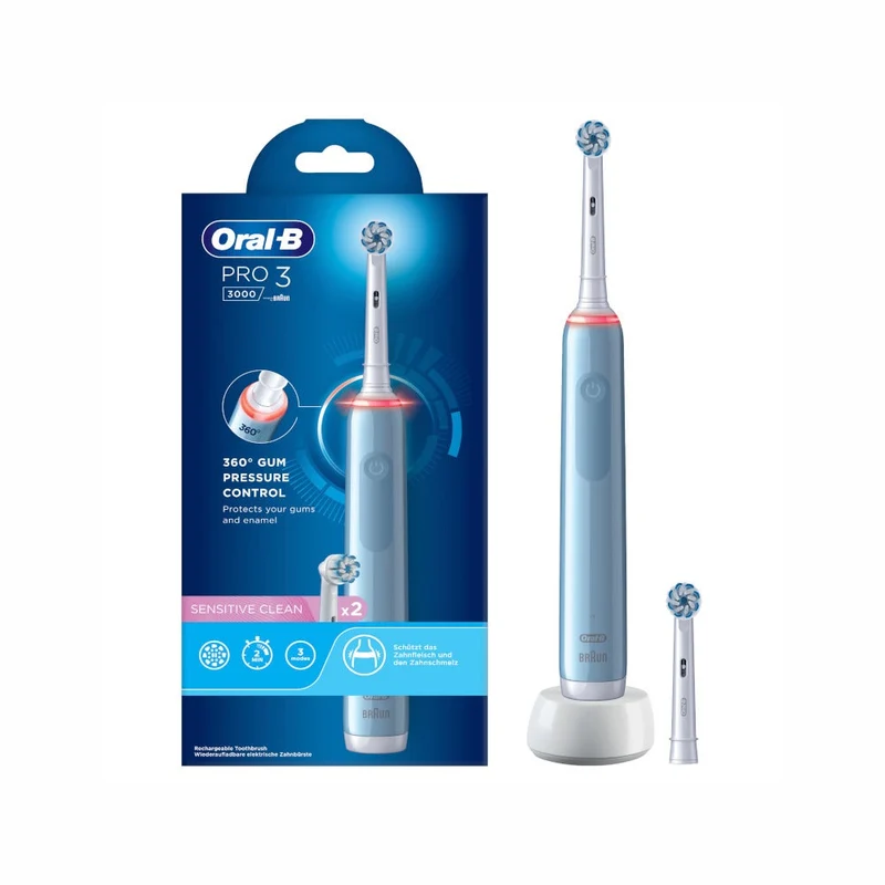 Oral-B Spazzolino Elettrico Ricaricabile Pro 3 3000 Blu, 2 Testine, 1 Spazzolino