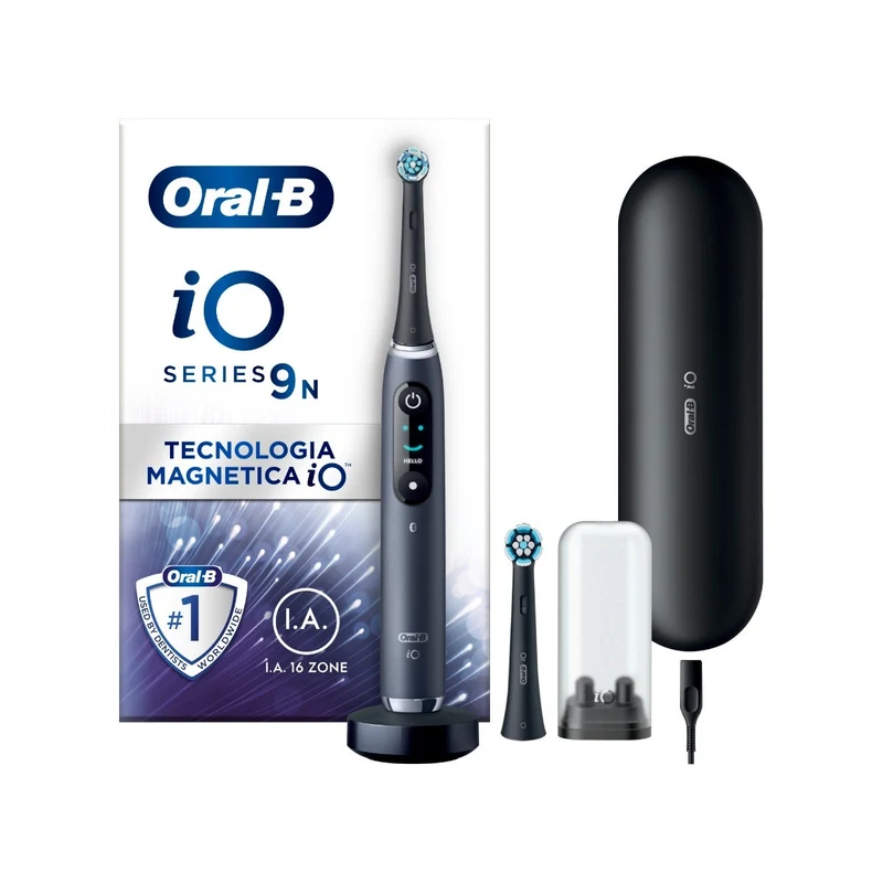 Oral-B Spazzolino Elettrico Ricaricabile iO 9N Nero, 2 Testine, 1 Custodia Da Viaggio Ricaricabile, 1 Spazzolino