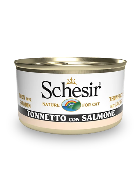Schesir Tonnetto Con Salmone Cibo Umido Gatti Adulti Lattina 85g