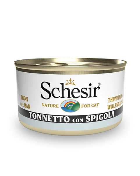 Schesir Tonnetto Con Spigola Cibo Umido Gatti Adulti Lattina 85