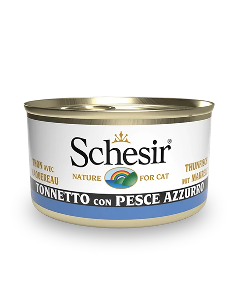 Schesir Tonnetto Con Pesce Azzurro Cibo Umido Gatti Adulti Lattina 85g
