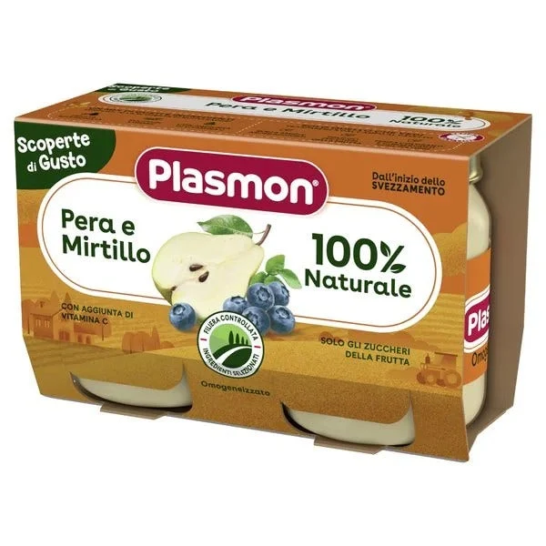 Plasmon Omogeneizzato Pera/Mirtillo 100% Naturale 2x104g