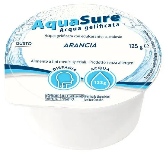 AquaSure Acqua Gel Gelificata Per Disfagia Gelatina Al Gusto Arancia 24x125g