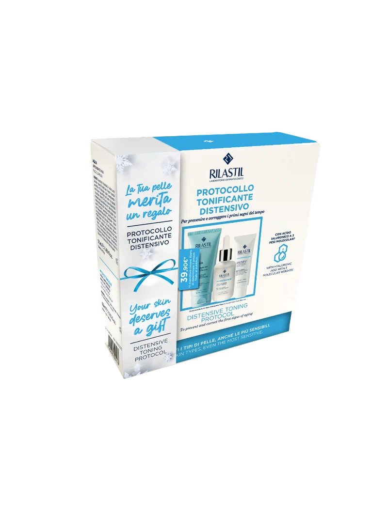 Rilastil Cofanetto Protocollo Tonificante Distensivo Viso Aqua Detergente 50ml + Siero 30ml + Crema 15ml