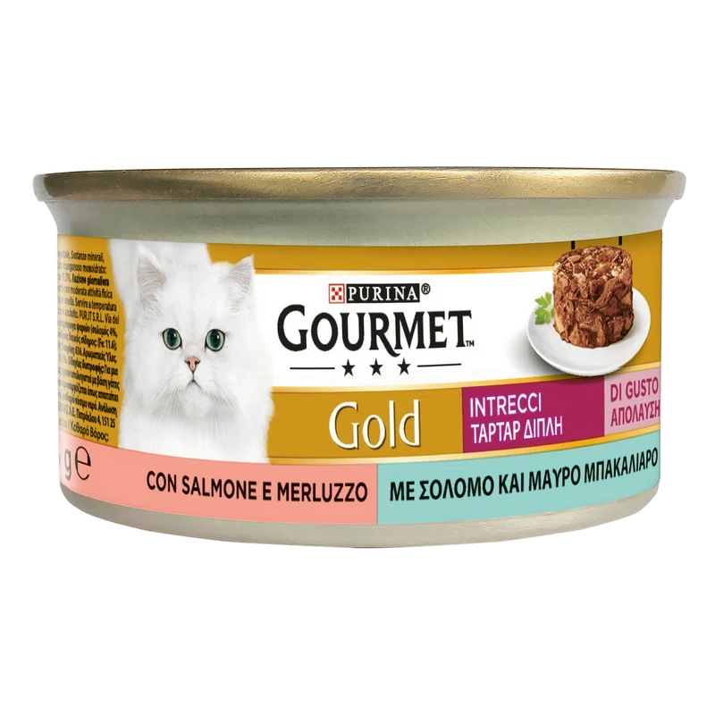Purina Gourmet Gold Intrecci Con Salmone E Merluzzo Per Gatti Lattina 85g