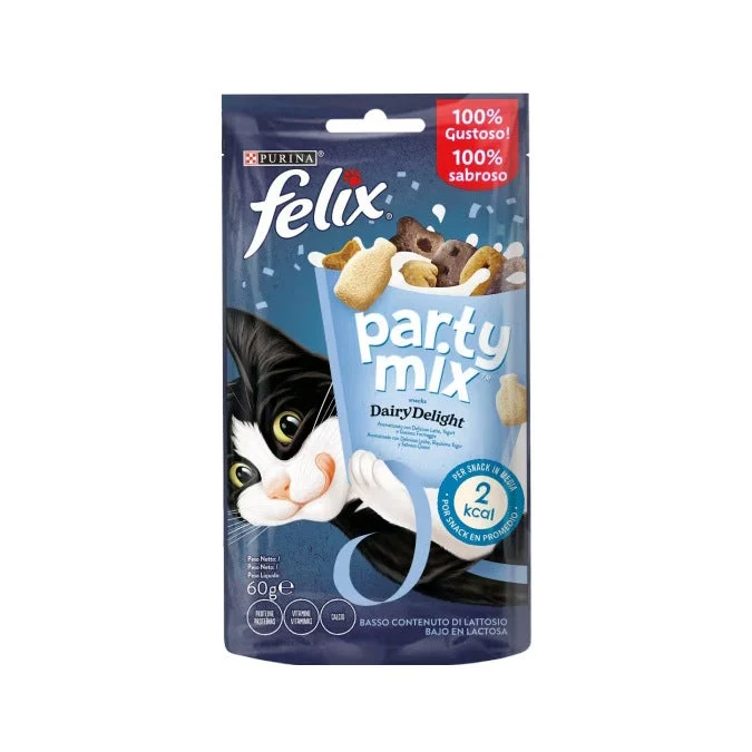 Purina Felix Party Mix Dairy Delight Latte&Formaggi Snack Gatti Adulti Busta 60g