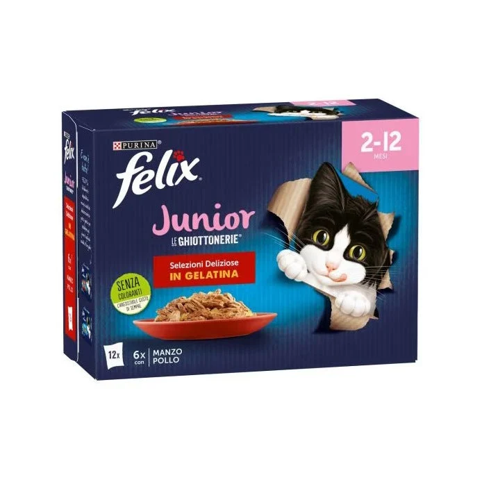 Purina Felix Le Ghiottonerie Junior Gusto Manzo/Pollo Cibo Umido Per Gattini Busta 12x85g