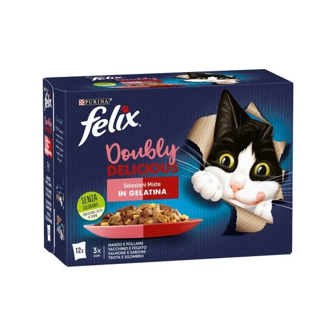 Purina Felix Le Ghiottonerie Manzo/Tacchino/Salmone/Trota Cibo Umido Gatti Adulti Busta 12x85g
