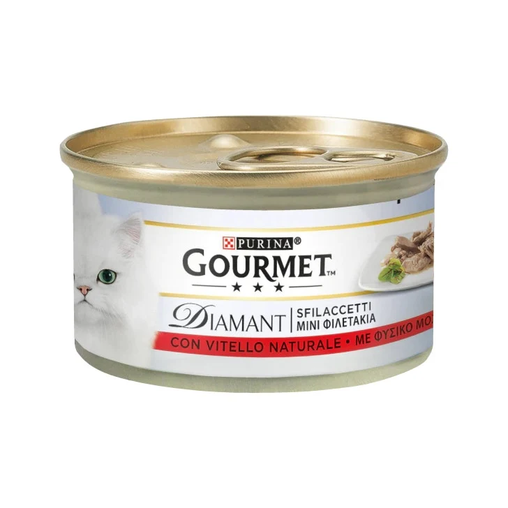Purina Gourmet Diamant Sfilaccetti Con Vitello Naturale Per Gatti Lattina 85g
