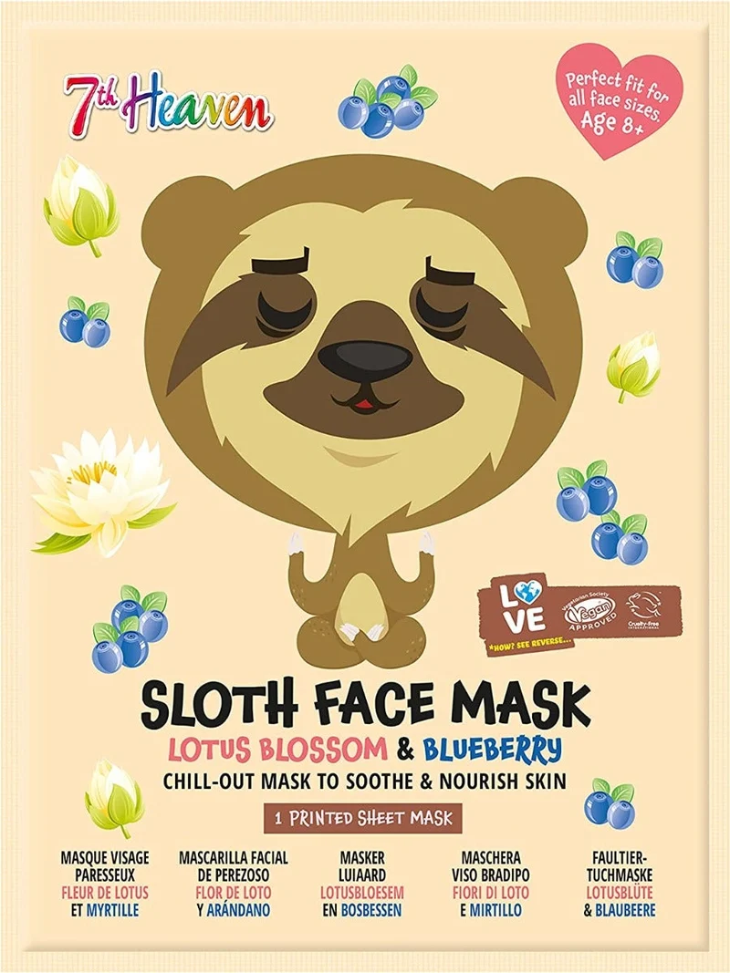 7th Heaven Maschera Viso Tessuto Stampa Bradipo Bambini 6 Anni+