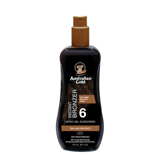 Australian Gold Spray Gel Solare Con Effetto Bronzer SPF6 Per Viso E Corpo 237ml