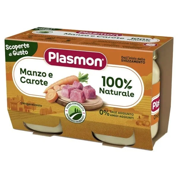 Plasmon Omogeneizzato Scoperte Di Gusto Manzo e Carote 6M+ 2x120g