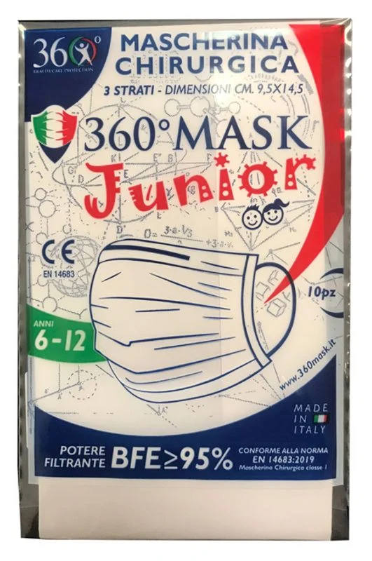 Mascherina Chirurgica 360 Mask Junior 6-12 Anni Colore Rosa 10 Pezzi