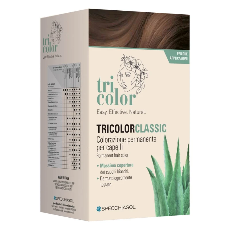 Specchiasol Tricolor Classic Colorazione Permanente 6 Biondo Scuro 2 Tubi 50ml + 2 Shaker 50ml + 4 B