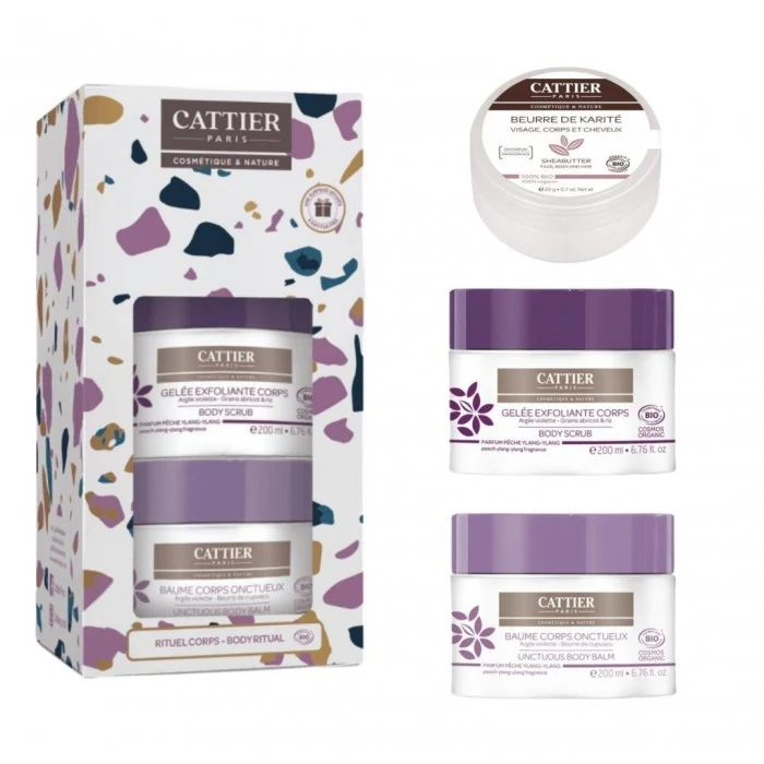 Cattier Paris Cofanetto Esfoliante Corpo 200ml + Balsamo Corpo 200ml + Burro Di Karite' 20g