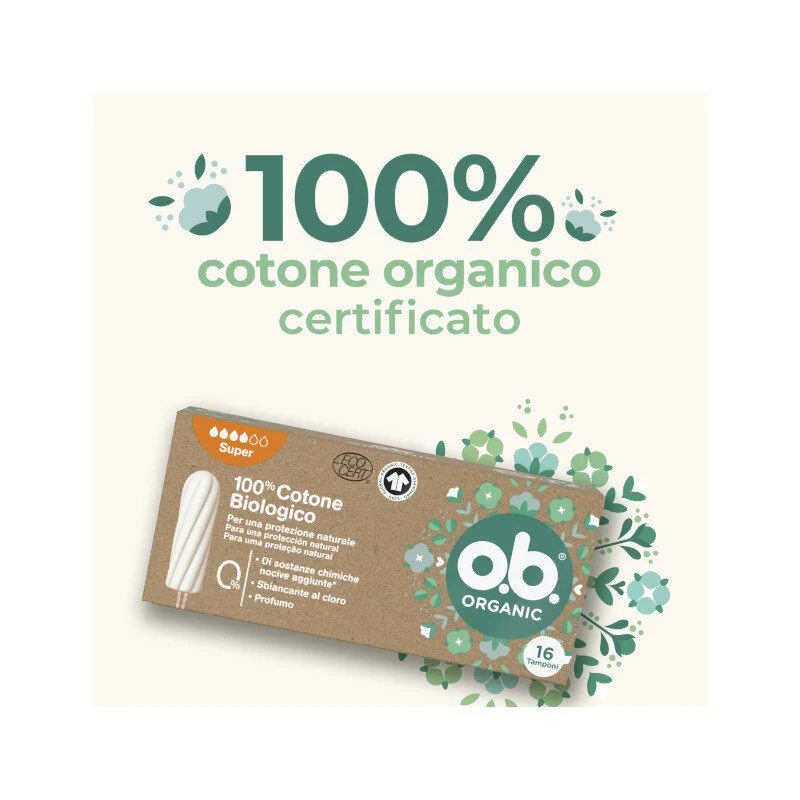 O.b. Assorbenti Interni Organic Super 100% Cottone Biologico 16 Tamponi color White