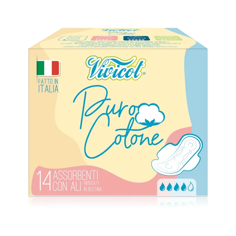 Vivicot Puro Cotone Assorbenti Ali Giorno 14 Pezzi