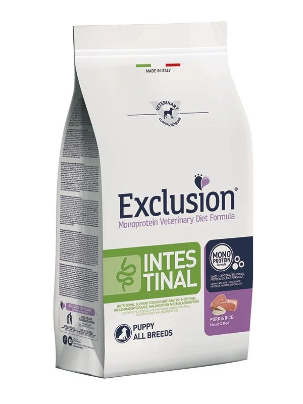 Exclusion Monoprotein Veterinary Diet Formula Intestinal Crocchette Suino/Riso Cuccioli Sacco 800g