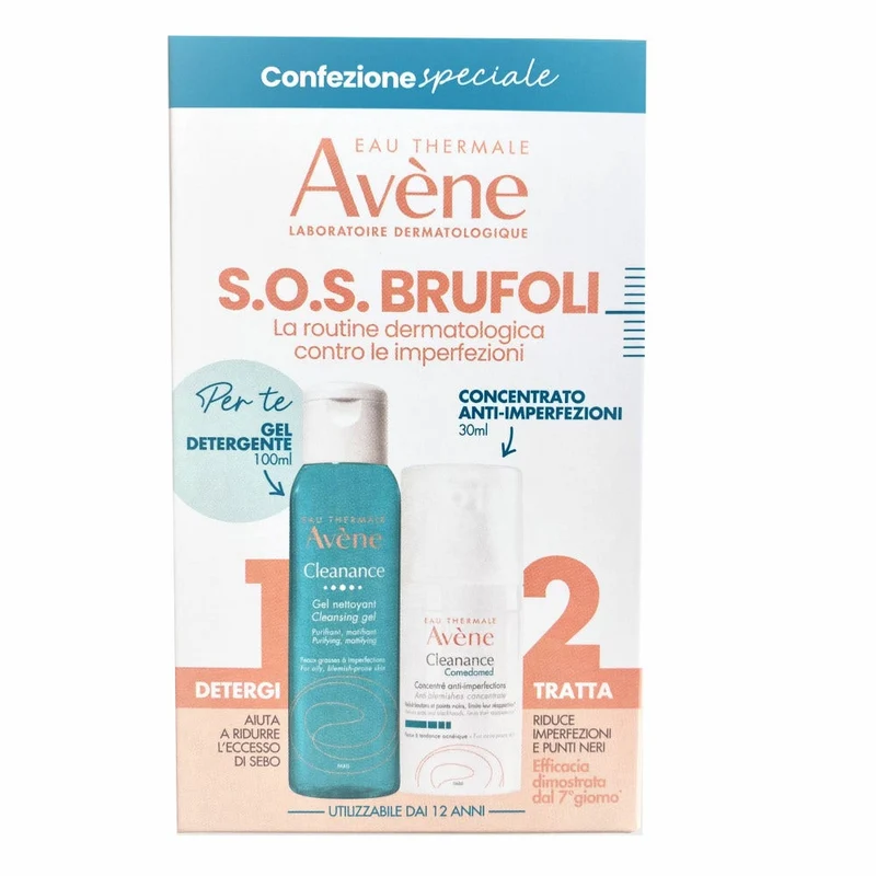 Avene Cleanance Kit Pelle Grassa Gel Detergente 100ml + Concentrato Anti -Imperfezioni 30ml