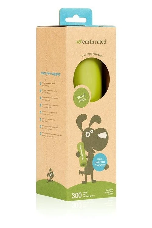 Earth Rated Sacchetti Biodegradabili Inodore 1 Rotolo x 300 Sacchetti