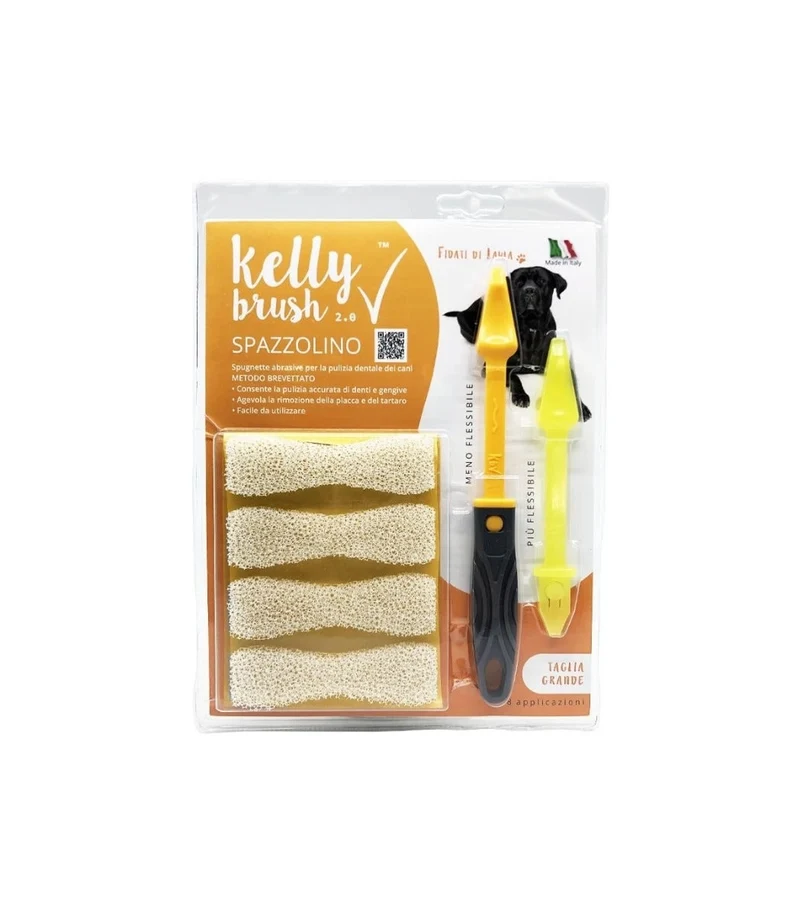 Kelly Brush Kit Spazzolino E Spugnette Taglia Grande Per Cani 8 Applicazioni