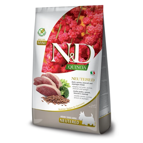 Farmina N&D Quinoa Dog Anatra Broccoli Asparagus Neutered Per Cani Adulti Taglia Mini Sacco 7kg