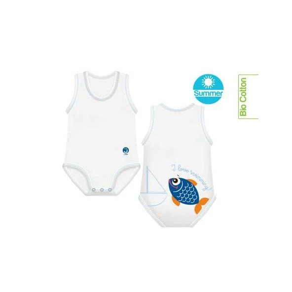 J Bimbi Body Neonato Senza Maniche In Cotone Bio 0-36 Mesi Pesce Blu