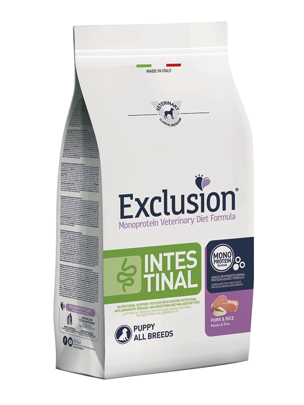 Exclusion Monoprotein Veterinary Diet Formula Intestinal Crocchette Suino/Riso Per Cuccioli Sacco 800g