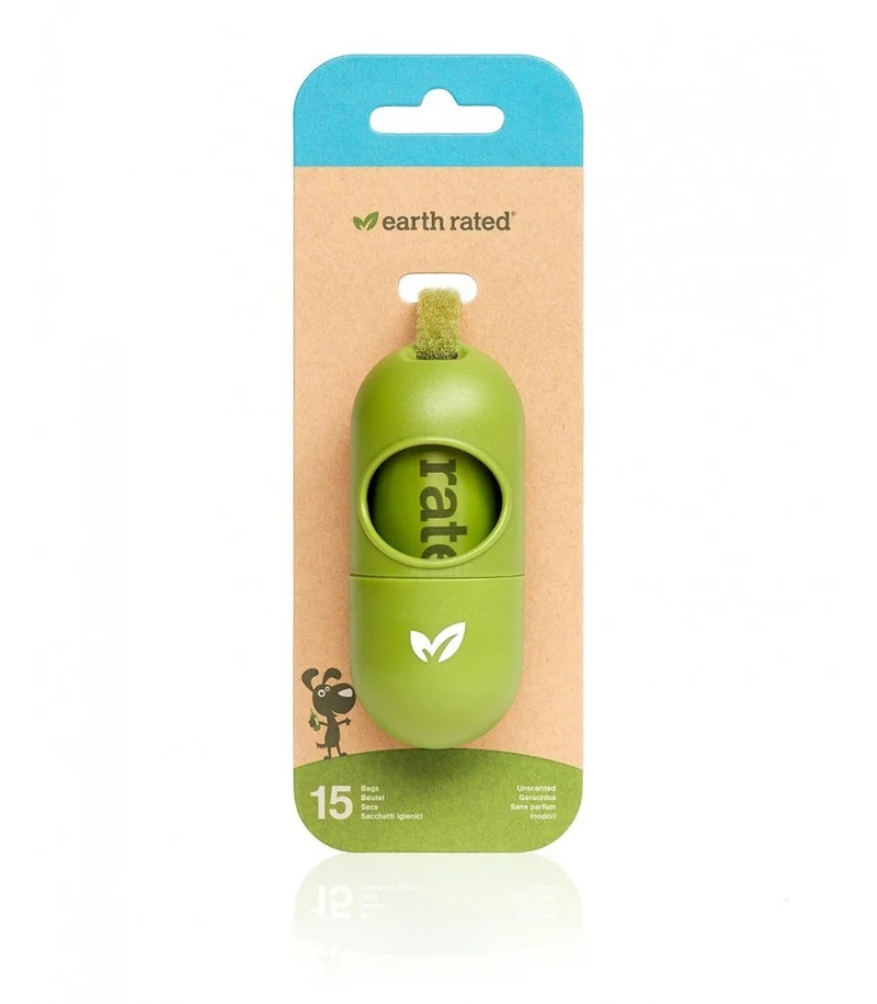 Earth Rated Distributore Con Sacchetti Biodegradabili Inodore 1 Rotolo x 15 Sacchetti