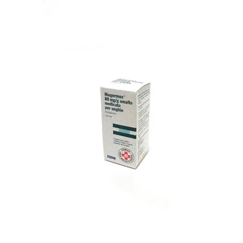 NIOGERMOX "80 MG/G SMALTO MEDICATO PER UNGHIE"FLACONE IN VETRO DA 3,3ML CON TAPPO A VITE PP + PENNELLINO APPLICATORE"